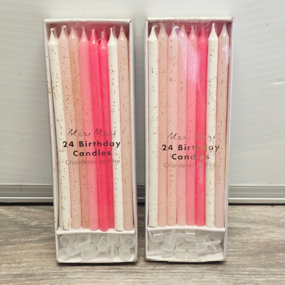 Meri Meri 48ct 6in Pink Ombre Gold Glitter Birthday Candles with Holders